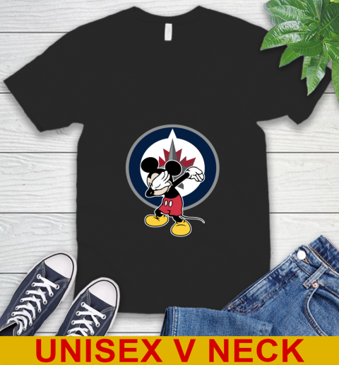 Winnipeg Jets NHL Hockey Dabbing Mickey Disney Sports V-Neck T-Shirt 2