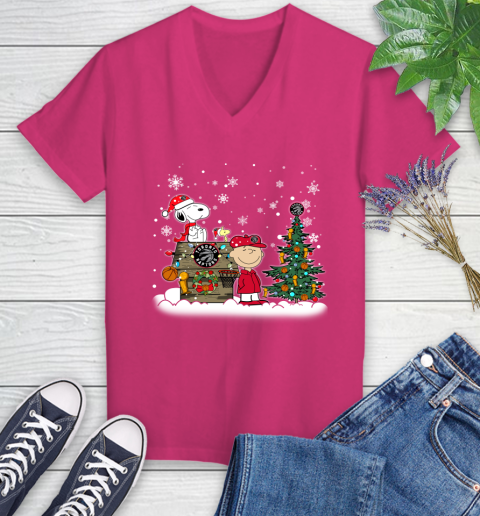 Toronto Raptors NBA Basketball Christmas The Peanuts Movie Snoopy Championship Women's V-Neck T-Shirt 9