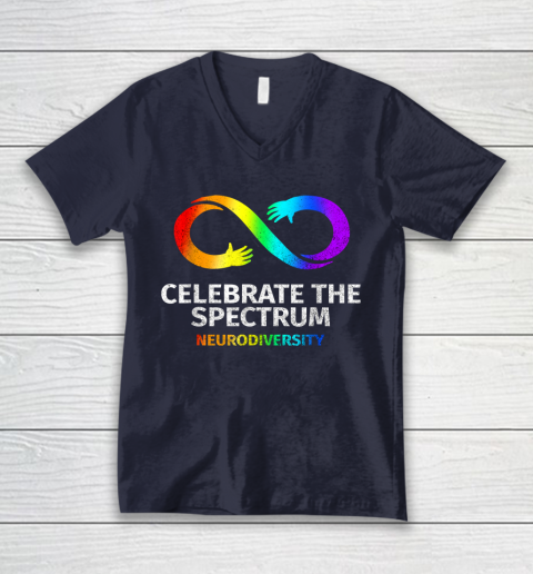 Neurodiversity Celebrate Spectrum Infinity Autism Awareness V-Neck T-Shirt 2