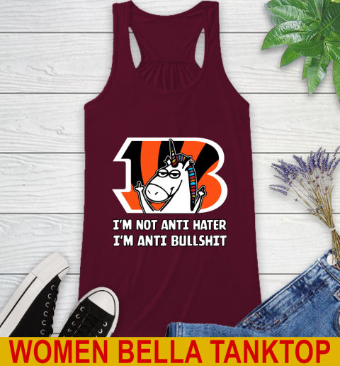 Cincinnati Bengals NFL Football Unicorn I'm Not Anti Hater I'm Anti Bullshit Racerback Tank 3