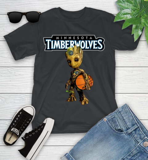 Minnesota Timberwolves NBA Basketball Groot Marvel Guardians Of The Galaxy Youth T-Shirt 2