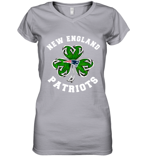 NFL New England Patriots Three Leaf Clover St Patrick's Day Football Sports 8FXOtsCJB8y women v neck t shirt 39 95 151514 front sport grey