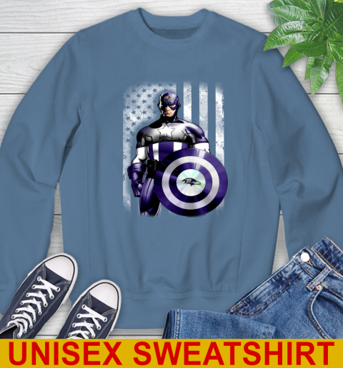 Baltimore Ravens NFL Football Captain America Marvel Avengers American Flag Shirt Sweatshirt 10