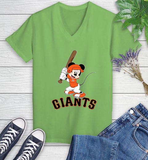 MLB Baseball San Francisco Giants Cheerful Mickey Mouse Shirt Women's V-Neck T-Shirt 9