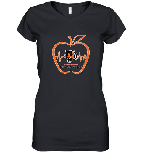 Apple Heartbeat Teacher Symbol Cincinnati Bengals Women's V-Neck T-Shirt