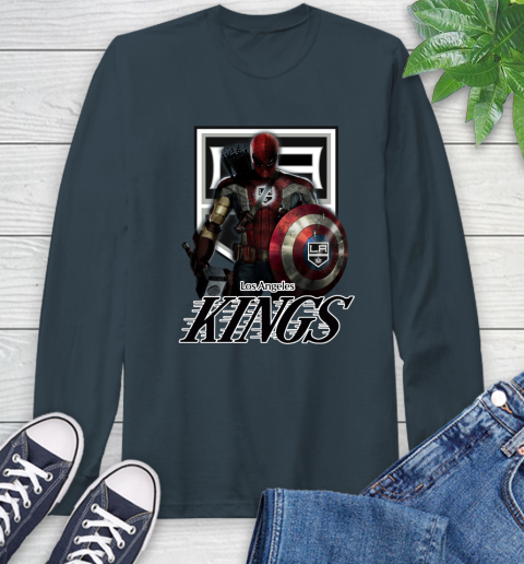 NHL Captain America Thor Spider Man Hawkeye Avengers Endgame Hockey Los Angeles Kings Long Sleeve T-Shirt 8