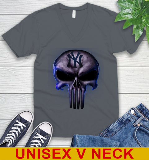 New York Yankees MLB Baseball Punisher Skull Sports V-Neck T-Shirt 4