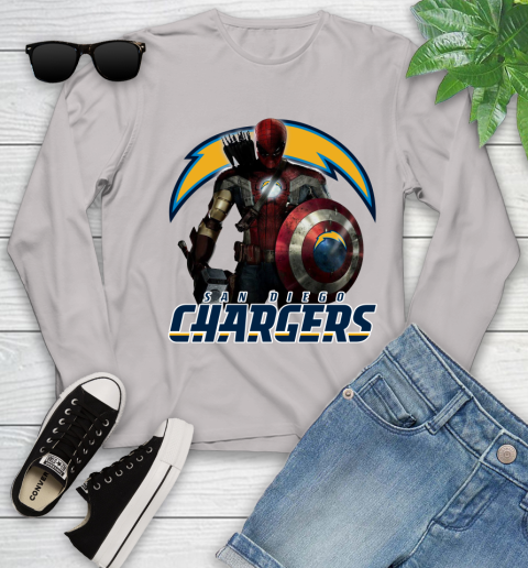 NFL Captain America Thor Spider Man Hawkeye Avengers Endgame Football San Diego Chargers Youth Long Sleeve 12