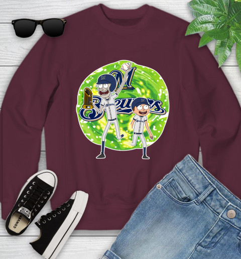 MLB Milwaukee Brewers Rick And Morty Commissioner's Trophy Baseball Sports Youth Sweatshirt 5