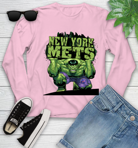New York Mets MLB Baseball Incredible Hulk Marvel Avengers Sports Youth Long Sleeve 10