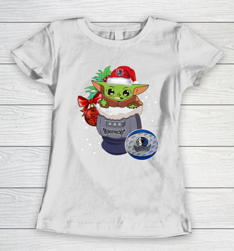 Dallas Mavericks Christmas Baby Yoda Star Wars Funny Happy NBA Women's T-Shirt 3