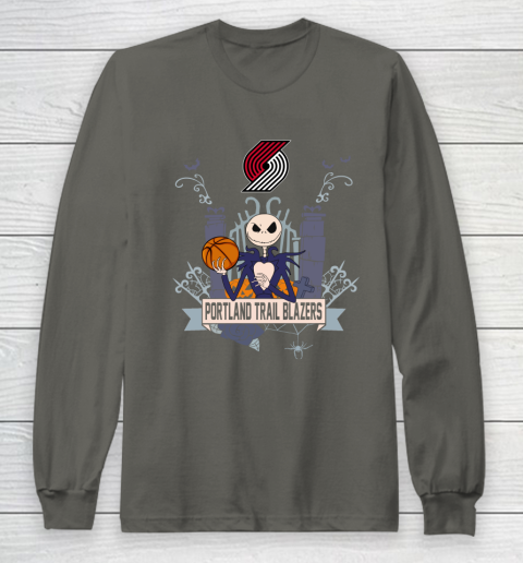 NBA Portland Trail Blazers Basketball Jack Skellington Halloween Long Sleeve T-Shirt 5