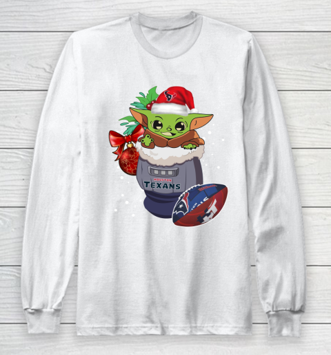 Houston Texans Christmas Baby Yoda Star Wars Funny Happy NFL Long Sleeve T-Shirt 2