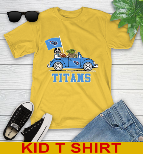 NFL Football Tennessee Titans Darth Vader Baby Yoda Driving Star Wars Shirt Youth T-Shirt 8