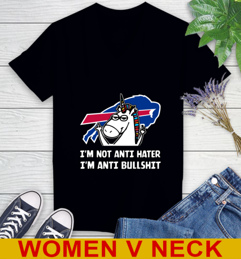 Buffalo Bills NFL Football Unicorn I'm Not Anti Hater I'm Anti Bullshit Women's V-Neck T-Shirt 2