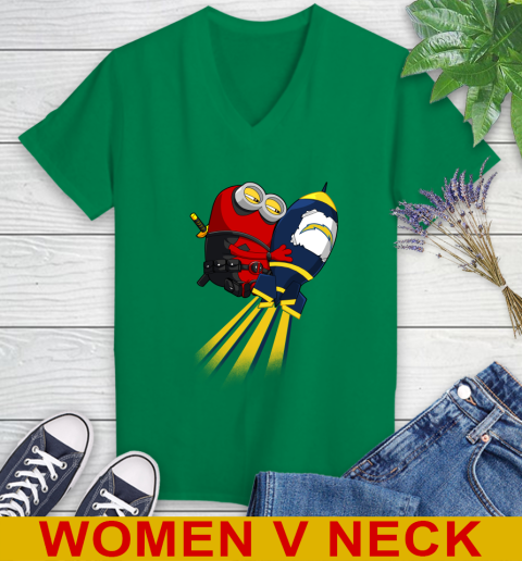 NFL Football Los Angeles Chargers Deadpool Minion Marvel Shirt Women's V-Neck T-Shirt 5