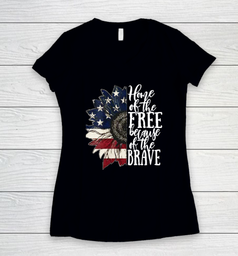American Flag Patriot Home Of The Free Because Of The Brave Women's V-Neck T-Shirt