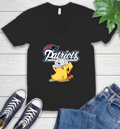 NFL Pikachu Football Sports New England Patriots V-Neck T-Shirt 2