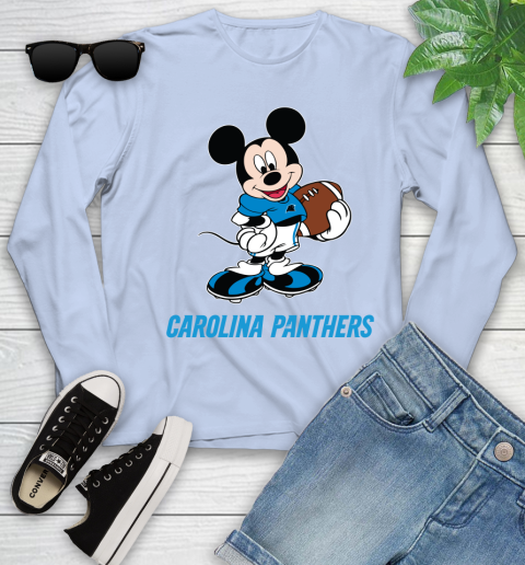 NFL Football Carolina Panthers Cheerful Mickey Mouse Shirt Youth Long Sleeve 9