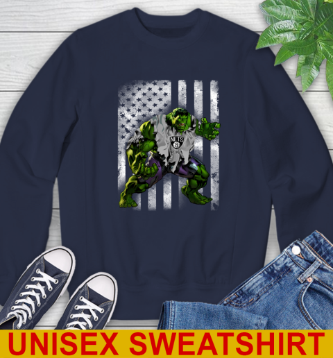 Brooklyn Nets Hulk Marvel Avengers NBA Basketball American Flag Sweatshirt 2