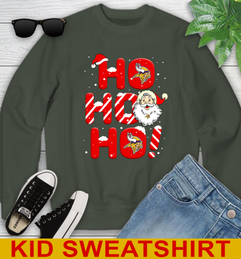 Minnesota Vikings NFL Football Ho Ho Ho Santa Claus Merry Christmas Shirt Youth Sweatshirt 8