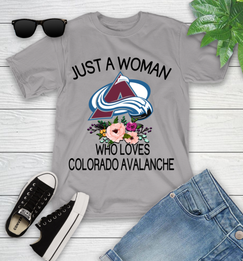 NHL Just A Woman Who Loves Colorado Avalanche Hockey Sports Youth T-Shirt 2