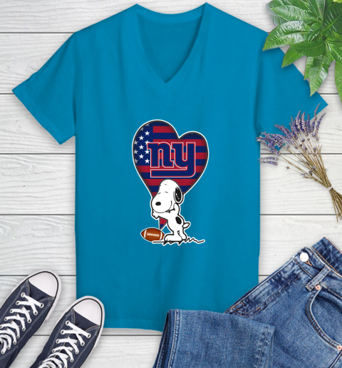 New York Giants NFL Football The Peanuts Movie Adorable Snoopy Women's V-Neck T-Shirt 7