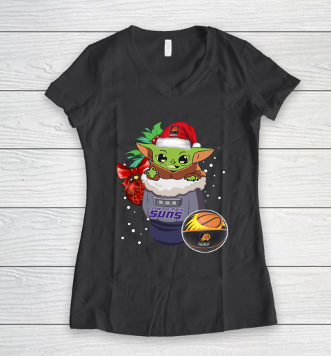 Phoenix Suns Christmas Baby Yoda Star Wars Funny Happy NBA Women's V-Neck T-Shirt 8