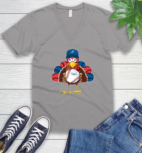 Los Angeles Dodgers Turkey thanksgiving V-Neck T-Shirt 4