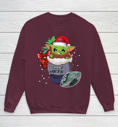 New York Jets Christmas Baby Yoda Star Wars Funny Happy NFL Youth Sweatshirt 5