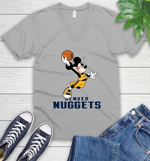 NBA Basketball Denver Nuggets Cheerful Mickey Mouse Shirt V-Neck T-Shirt 4