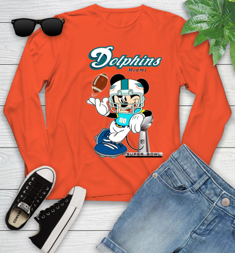 NFL Miami Dolphins Mickey Mouse Disney Super Bowl Football T Shirt Youth Long Sleeve 4