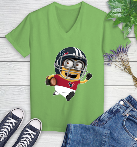 NFL Houston Texans Minions Disney Football Sports Women's V-Neck T-Shirt 11