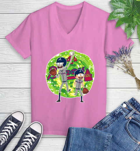 MLB Atlanta Braves Rick And Morty Baseball Sports Women's V-Neck T-Shirt 14