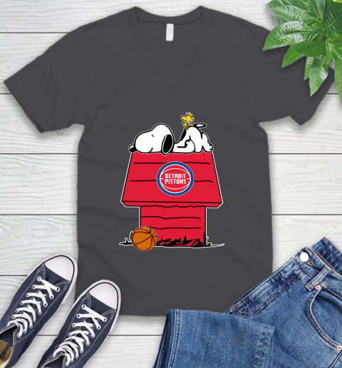 Detroit Pistons NBA Basketball Snoopy Woodstock The Peanuts Movie V-Neck T-Shirt 5