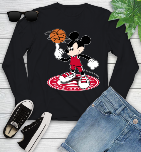NBA Basketball Atlanta Hawks Cheerful Mickey Disney Shirt Youth Long Sleeve