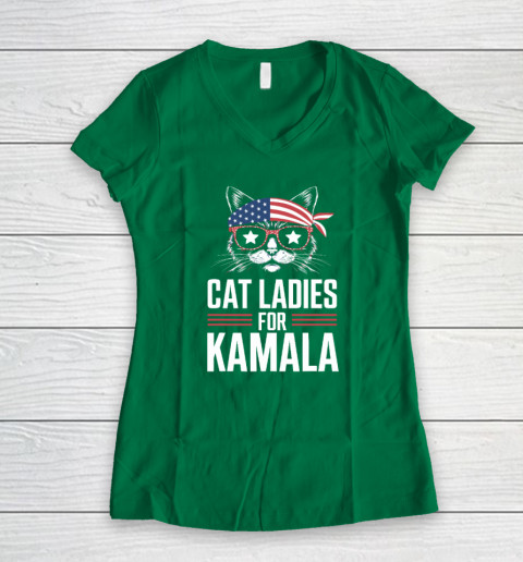Cat Ladies for Kamala Funny Cat 2024 President Kamala Harris Women's V-Neck T-Shirt 3