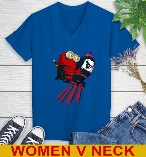 NFL Football Houston Texans Deadpool Minion Marvel Shirt Women's V-Neck T-Shirt 9