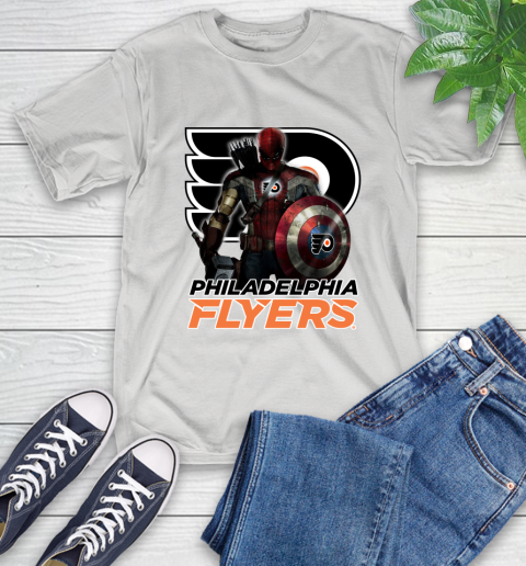 NHL Captain America Thor Spider Man Hawkeye Avengers Endgame Hockey Philadelphia Flyers T-Shirt