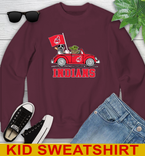 MLB Baseball Cleveland Indians Darth Vader Baby Yoda Driving Star Wars Shirt Youth Sweatshirt 5