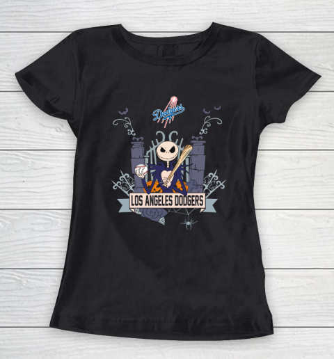 MLB Los Angeles Dodgers Baseball Jack Skellington Halloween Women's T-Shirt