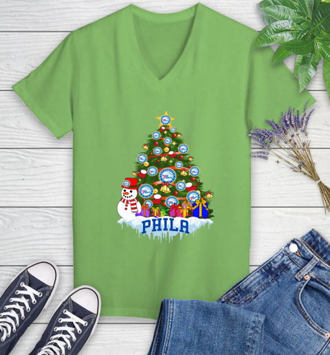Philadelphia 76ers Merry Christmas NBA Basketball Sports Women's V-Neck T-Shirt 11