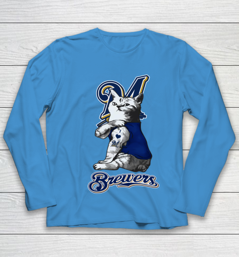 MLB Baseball My Cat Loves Milwaukee Brewers Youth Long Sleeve 5