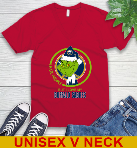 Buffalo Sabres NHL Christmas Grinch I Hate People But I Love My Favorite Hockey Team V-Neck T-Shirt 7