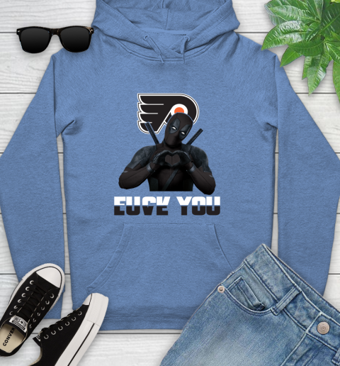 NHL Philadelphia Flyers Deadpool Love You Fuck You Hockey Sports Youth Hoodie 13