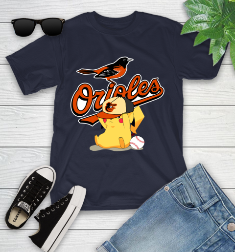 MLB Pikachu Baseball Sports Baltimore Orioles Youth T-Shirt 3