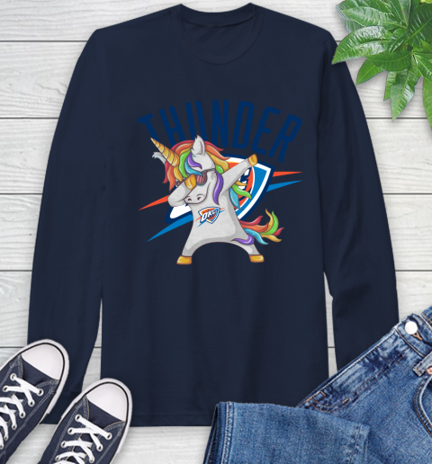 Oklahoma City Thunder NBA Basketball Funny Unicorn Dabbing Sports Long Sleeve T-Shirt 4