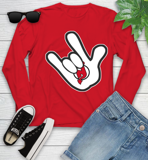New Jersey Devils NHL Hockey Mickey Rock Hand Disney Youth Long Sleeve 11