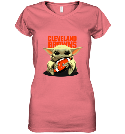 es6e baby yoda loves the cleveland browns women v neck t shirt 39 front coral