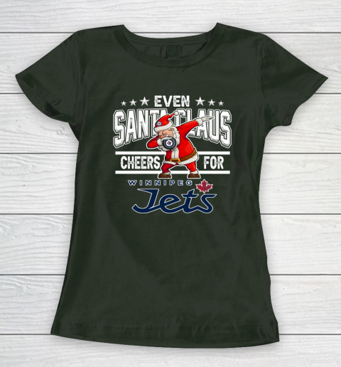 Winnipeg Jets Even Santa Claus Cheers For Christmas NHL Women's T-Shirt 4